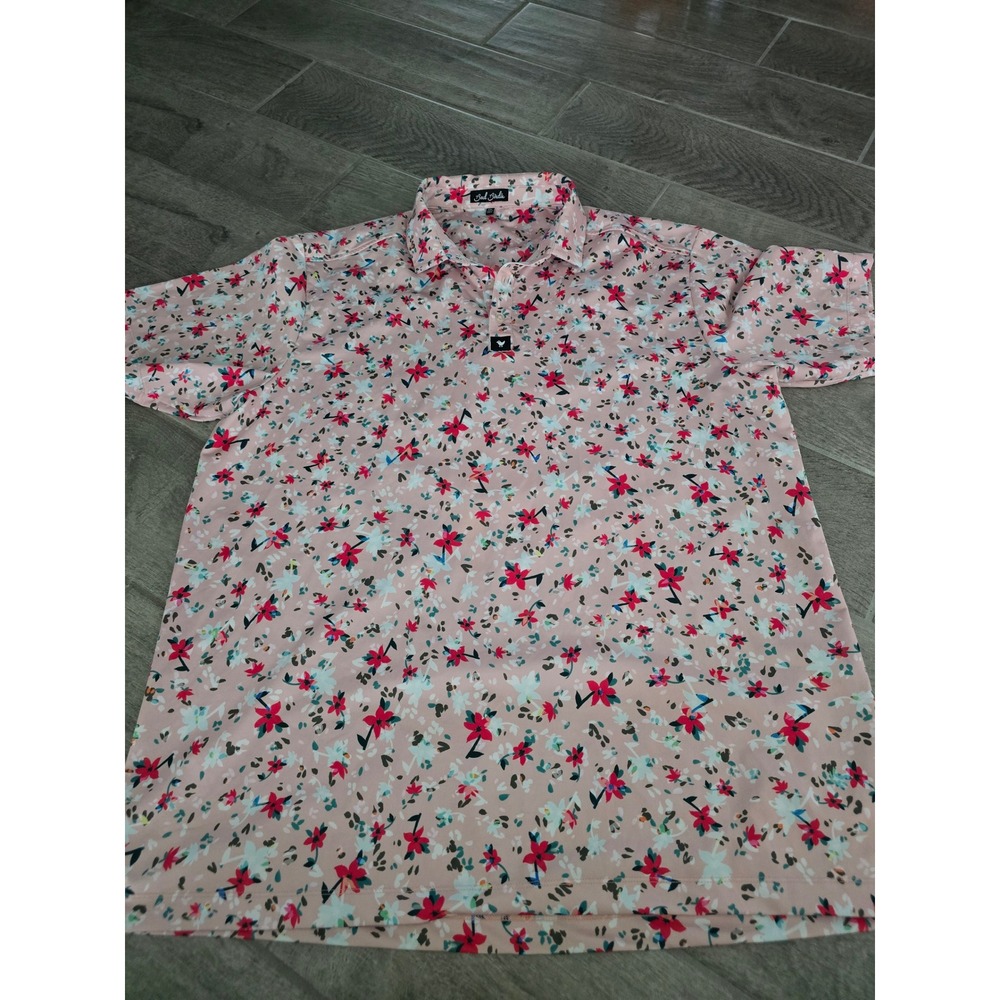 Bad Birdie Mens 2XL Pink Floral Performance Golf Polo Shirt Short Sleeve Stretch